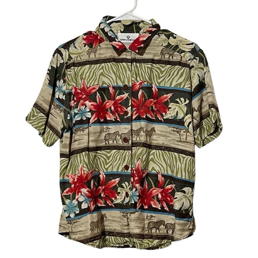 VNTG Erin London 70% Silk 30% Linen Button up Hawaiian Shirt Size M